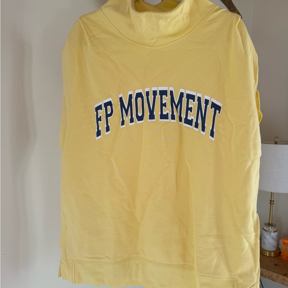 FP Movement by Free People Pale Yellow Pullover with Navy Arch Logo